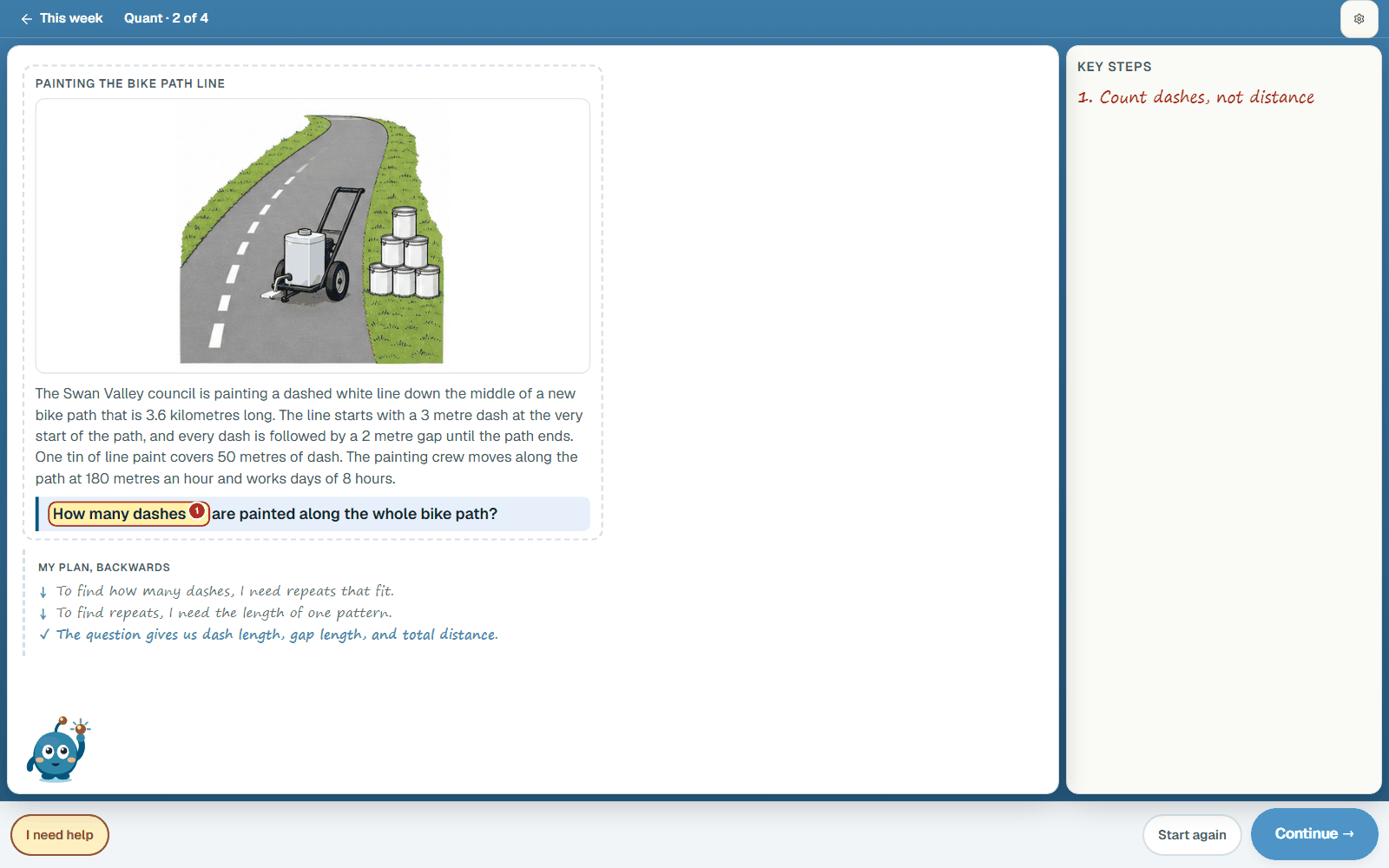 A Korva Masterclass lesson showing the plan worked backwards from what the question asks, under the question and its picture.